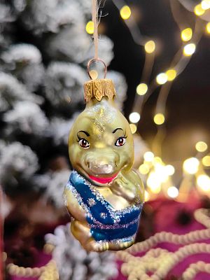 Елочная игрушка Дракон оливковый 6 см, стекло  // дракон 