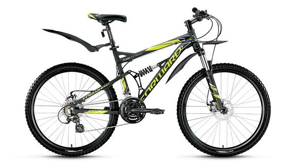 Велосипед горный двухподвес FORWARD Flare 2.0 disc 26" 16" 21 ск. черный матовый FORWARD Flare 2.0 d