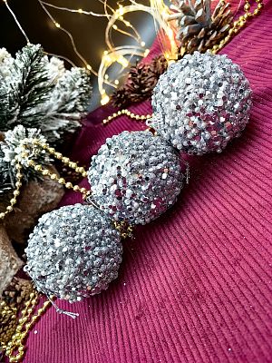 Набор шаров 8 см 3 шт серебристый 10-25