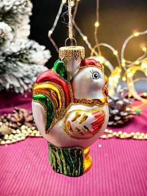 Елочная игрушка Петушок серебристый 11 см, стекло  // петушок SILVER