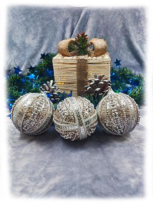 Набор шаров 8 см 3 шт шампань 803-37