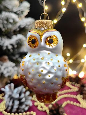Елочная игрушка Совушка  10 см, стекло  // совушка WHITE