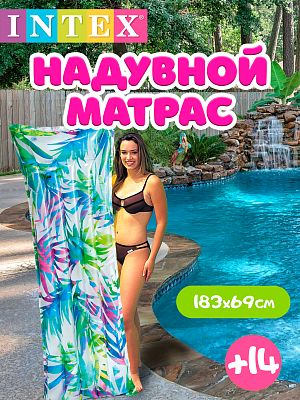 Надувной матрас INTEX Бичбол 183х69 см  59720 папоротник синий Надувной матрас INTEX Бичбол 183х69 см  59720 папоротник синий