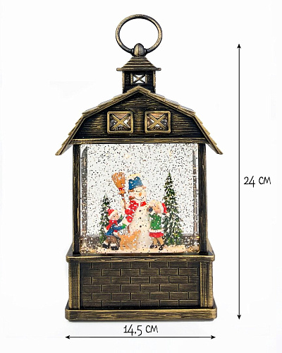 													Новогодний фонарик музыкальный Домик Снеговик и дети 24 см Р-5039-3 фото 2