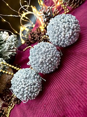 Набор шаров 8 см 3 шт серебристый 10-76