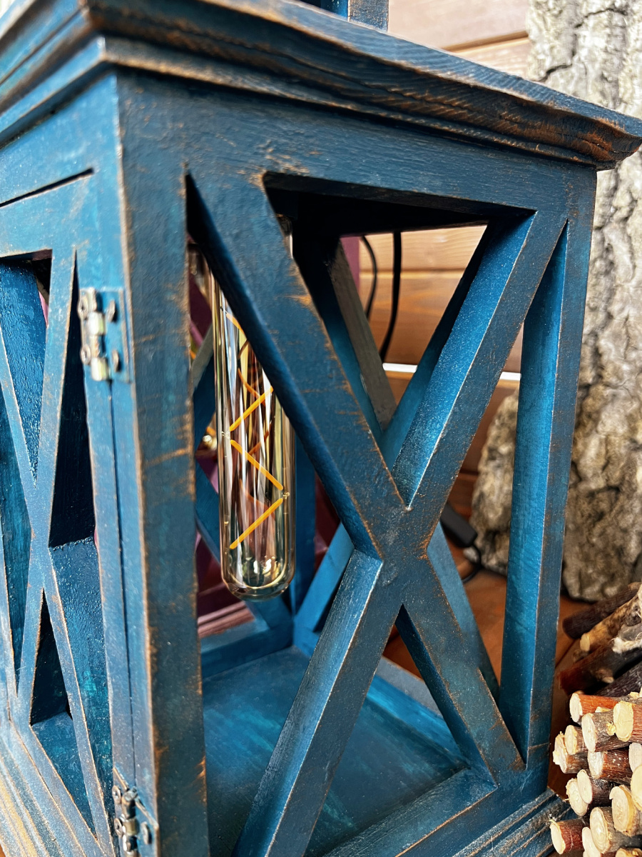 Фонарь декоративный деревянный лазурный V-13Глубокие чувства - большой фото 7 Фонарь декоративный деревянный лазурный V-13Глубокие чувства - большой фото 7