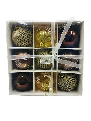 Набор шаров 8 см 9 шт микс кофе с золотом SY1817-8009/CO/G