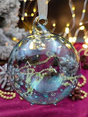 Шар васильковый 10 см, стекло Merry Green MG24173