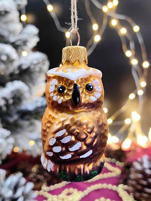 Елочная игрушка Сова бронза 6 см, стекло  // сова