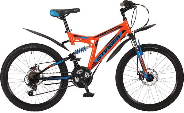 Велосипед горный двухподвес  Stinger Highlander 100D 24" 14" оранжевый 24SFD.HILAND1D.14OR7 