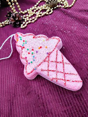 Елочная игрушка Мороженое  розовый 15 см 32-35