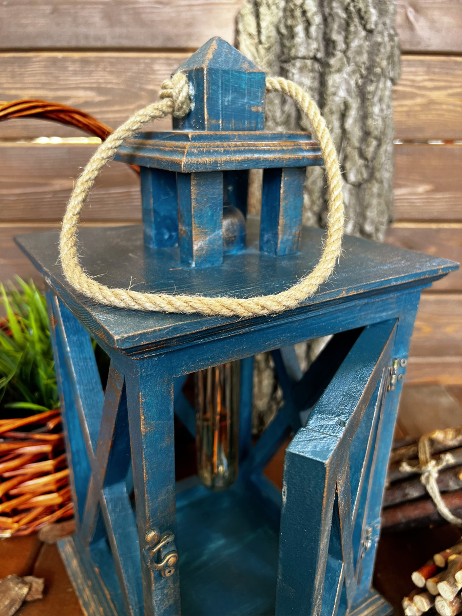 Фонарь декоративный деревянный лазурный V-13Глубокие чувства - большой фото 4 Фонарь декоративный деревянный лазурный V-13Глубокие чувства - большой фото 4