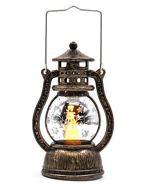 Новогодний фонарик лампа бронзовая с серебристым 12 см К130-907br/s