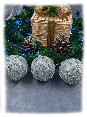 Набор шаров 8 см 3 шт серебристый 803-46