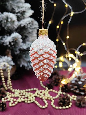 Елочная игрушка Шишка розовый 7 см, стекло  // шишка PINK