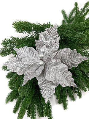 Цветок серый с серебром d 21 см Flo-35