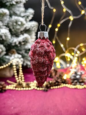 Елочная игрушка Шишка мини  красный 7 см ShishM/plas/RED