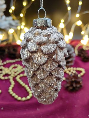 Елочная игрушка Шишка платиново-серый 9 см, стекло Merry Green MG24006