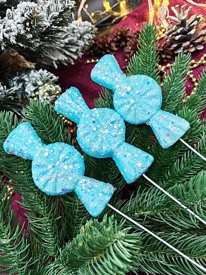 Елочная игрушка Конфеты на палочке голубой 11 см 32-36