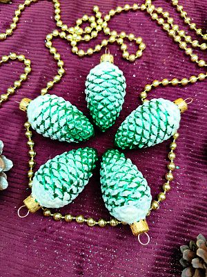 Елочные игрушки Шишки 5 шт зеленый 7 см, стекло Елочные Сказки // шишки GRx5