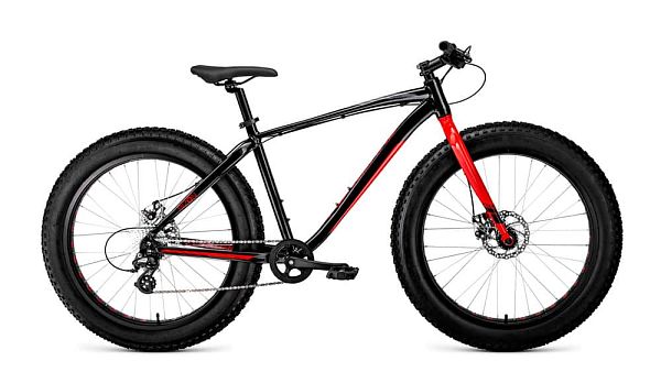 Велосипед Fat Bike FORWARD Bizon 26" 18"  ск. черный/красный  2019 Велосипед Fat Bike FORWARD Bizon 26" 18"  ск. черный/красный  2019