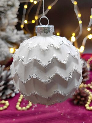 Шар белый 8 см, стекло Merry Green MG24224