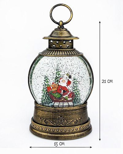 													Новогодний фонарик музыкальный Дед Мороз на санях 21 см Р-5045-3/Р-5045-A/К130-930 фото 2