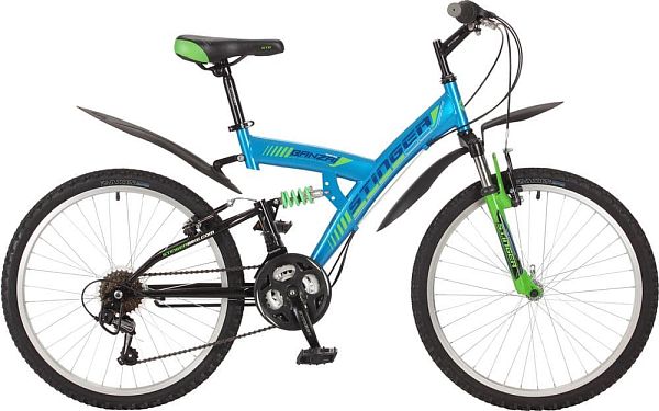 Велосипед горный двухподвес Stinger Banzai 24" 14" 18 ск. синий 24SFV.BANZAI.14BL7 