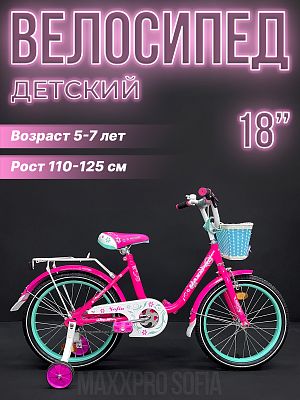 Велосипед детский MAXXPRO SOFIA 18" 10,5"  ск. малиновый, бирюзовый SOFIA-N18-1 