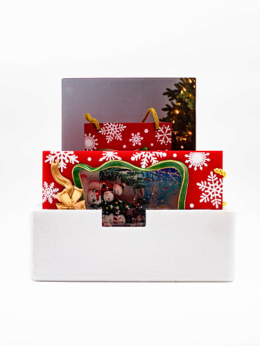 													Новогодний фонарик музыкальный Пакет подарочный Снеговики 24 см AZ-522 фото 5