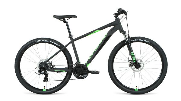 Велосипед горный FORWARD APACHE 2.2 S disc 27.5" 15" 21 скорость (3x7) ск. черный матовый/ярко-зелен