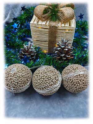 Набор шаров 8 см 3 шт шампань 803-49