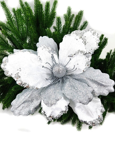 													Цветок серебро/белый d 32 см Flo-12-2S фото 2