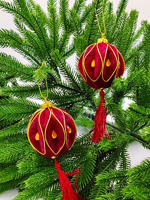 Шар с кистью 8 см 2 шт бордовый 9920423