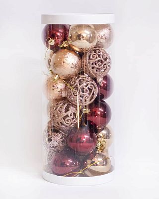 Набор шаров 6 см 24 шт шампанское, бордовый SY19STB-6024/CG/WR