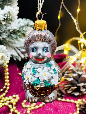 Елочная игрушка Ежик серый 9 см, стекло  // ёжик GRAY