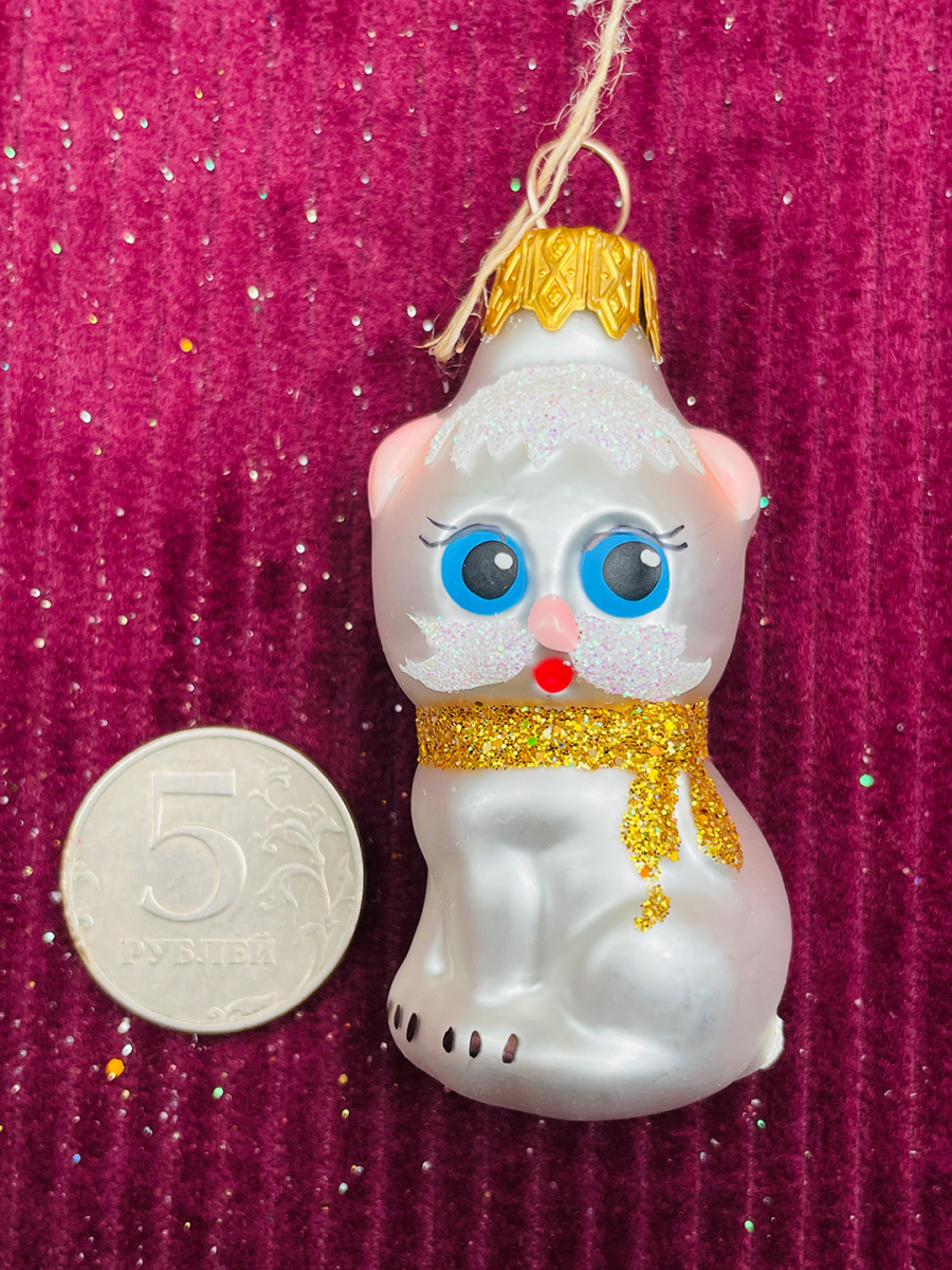 Елочная игрушка Котик серебристый см, стекло // котик SILVER фото 3 Елочная игрушка Котик серебристый см, стекло // котик SILVER фото 3