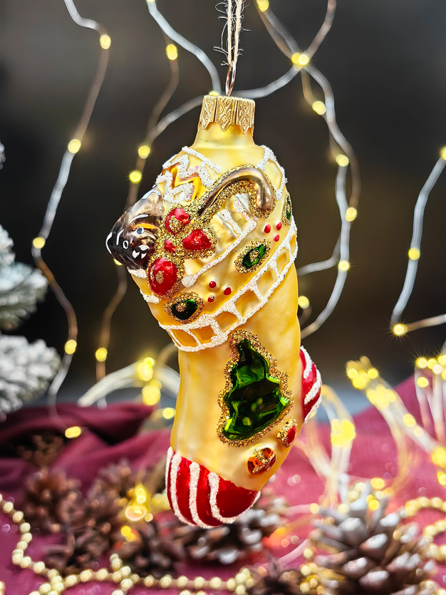 Елочная игрушка Носочек золото 11 см, стекло // носочек GOLD Елочная игрушка Носочек золото 11 см, стекло // носочек GOLD