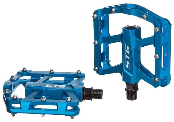 Педали STG B299, 96x97x24 мм, алюминий с металлическими шипами, 9/16", пром. подшипник, голубой Х887