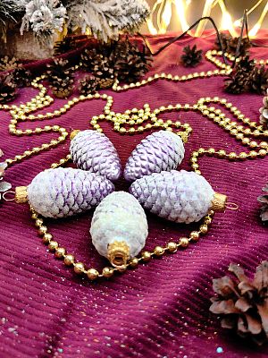 Елочные игрушки Шишки 5 шт фиолетовый 7 см, стекло Елочные Сказки // шишки VIOx5