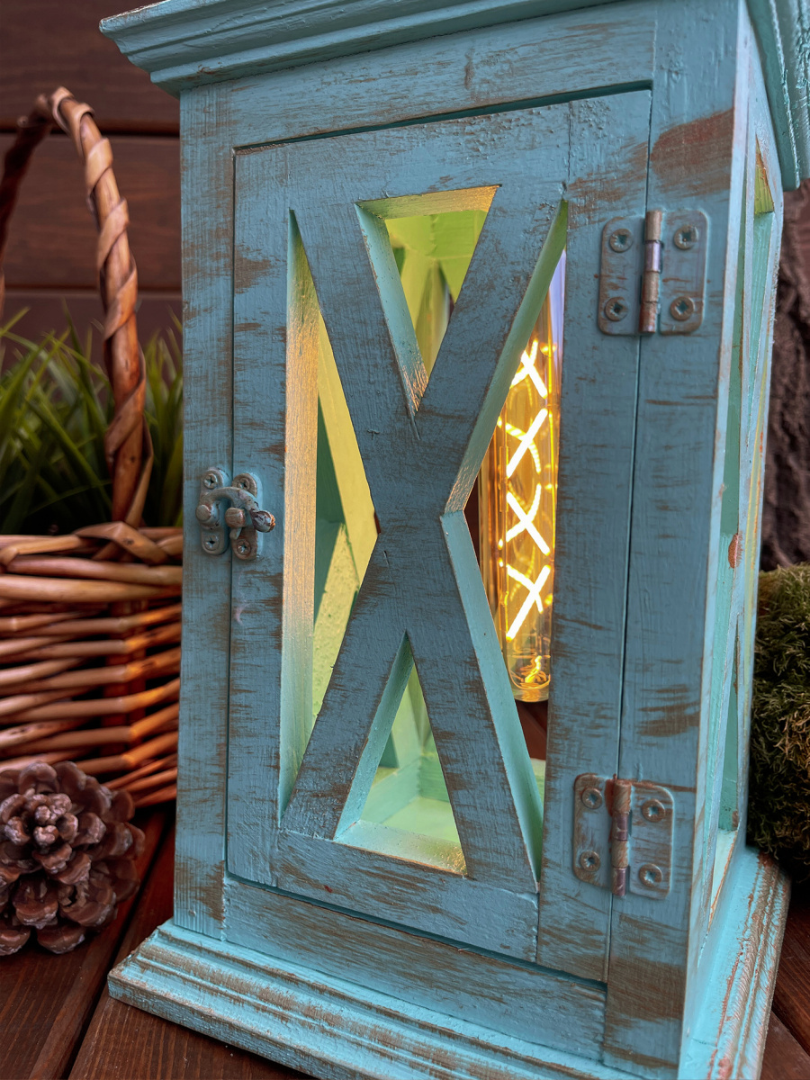 Фонарь декоративный деревянный мятный V-15Бора-бора фото 2 Фонарь декоративный деревянный мятный V-15Бора-бора фото 2