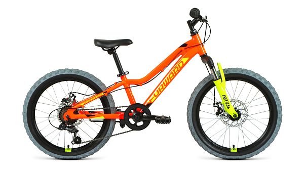 Велосипед горный FORWARD Twister 2.0 disc 24" 10,5" 7 (1x7) ск. ярко-оранжевый/ярко-желтый RBKW1J306