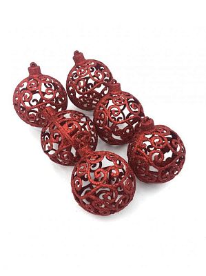 Набор шаров 8 см 6 шт ажурный красный SY19G-8006/R