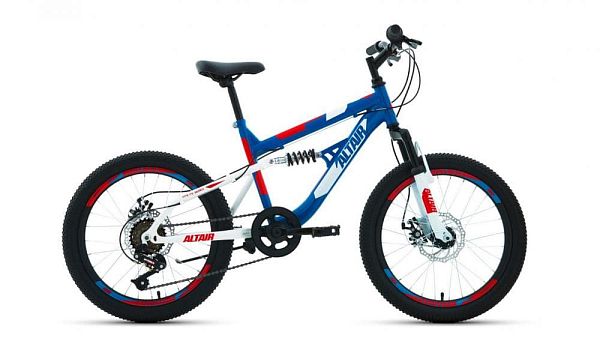 Велосипед горный ALTAIR MTB FS 20 disc 20" 13" 6 ск. сине-красный RBKT02N06003 2020