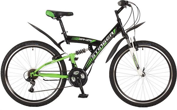Велосипед горный двухподвес Stinger Banzai 26" 16" 18 ск. черный 26SFV.BANZAI.16BK7 