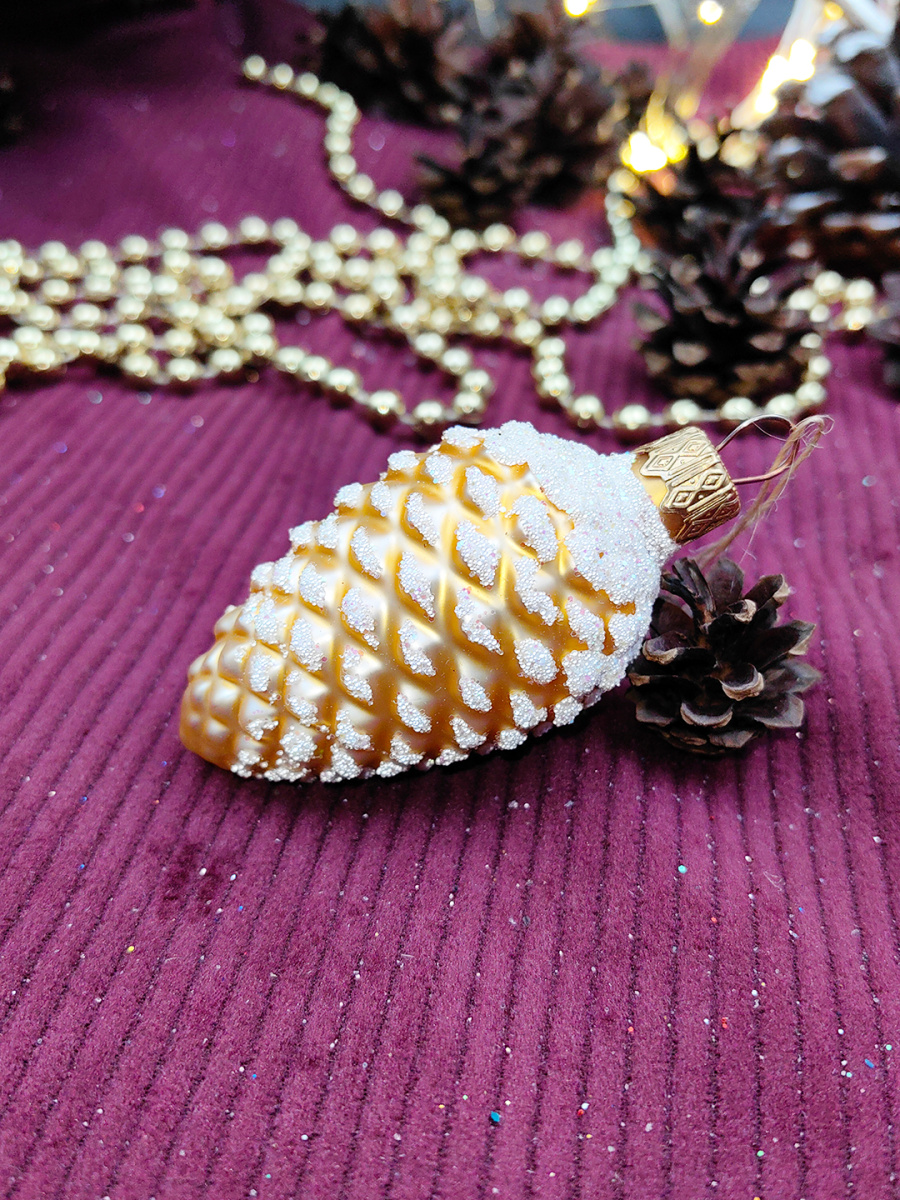 Елочная игрушка Шишка шампань 7 см, стекло // шишка CHAM фото 2 Елочная игрушка Шишка шампань 7 см, стекло // шишка CHAM фото 2