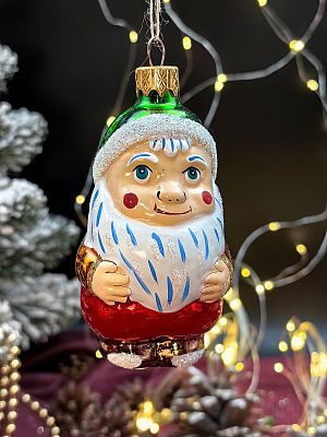 Елочная игрушка Гном зеленый 9 см, стекло  // гном большой GREEN