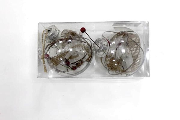 Набор шаров 10 см 2 шт прозрачный с декором 9918121