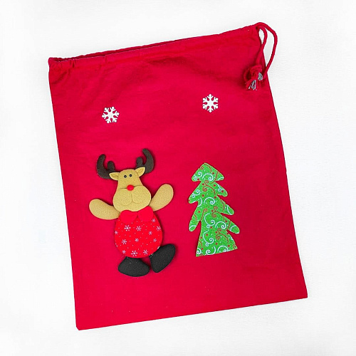 Мешочек для подарков с оленем 53x45 см красный 9817400ol Мешочек для подарков с оленем 53x45 см красный 9817400ol