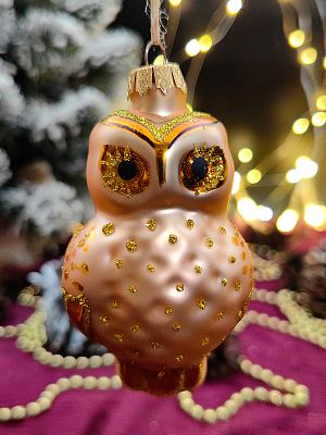 Елочная игрушка Совушка шампань 10 см, стекло  // совушка CHAM